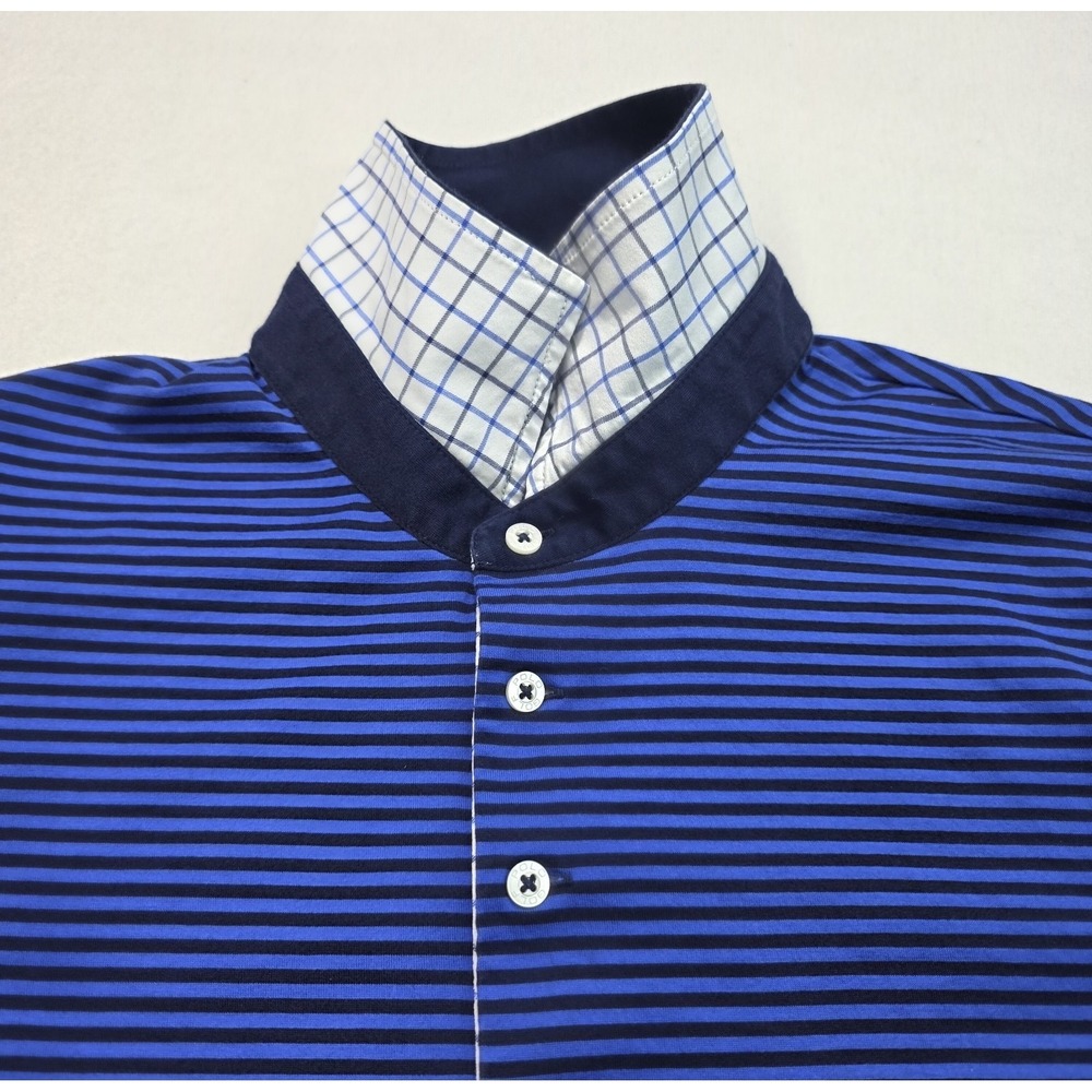 Polo Golf Ralph Lauren Polo Shirt Mens L Blue Striped Short Sleeve Plaid Accents